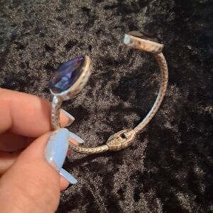 Silver and Purple Open Bangle Bracelet